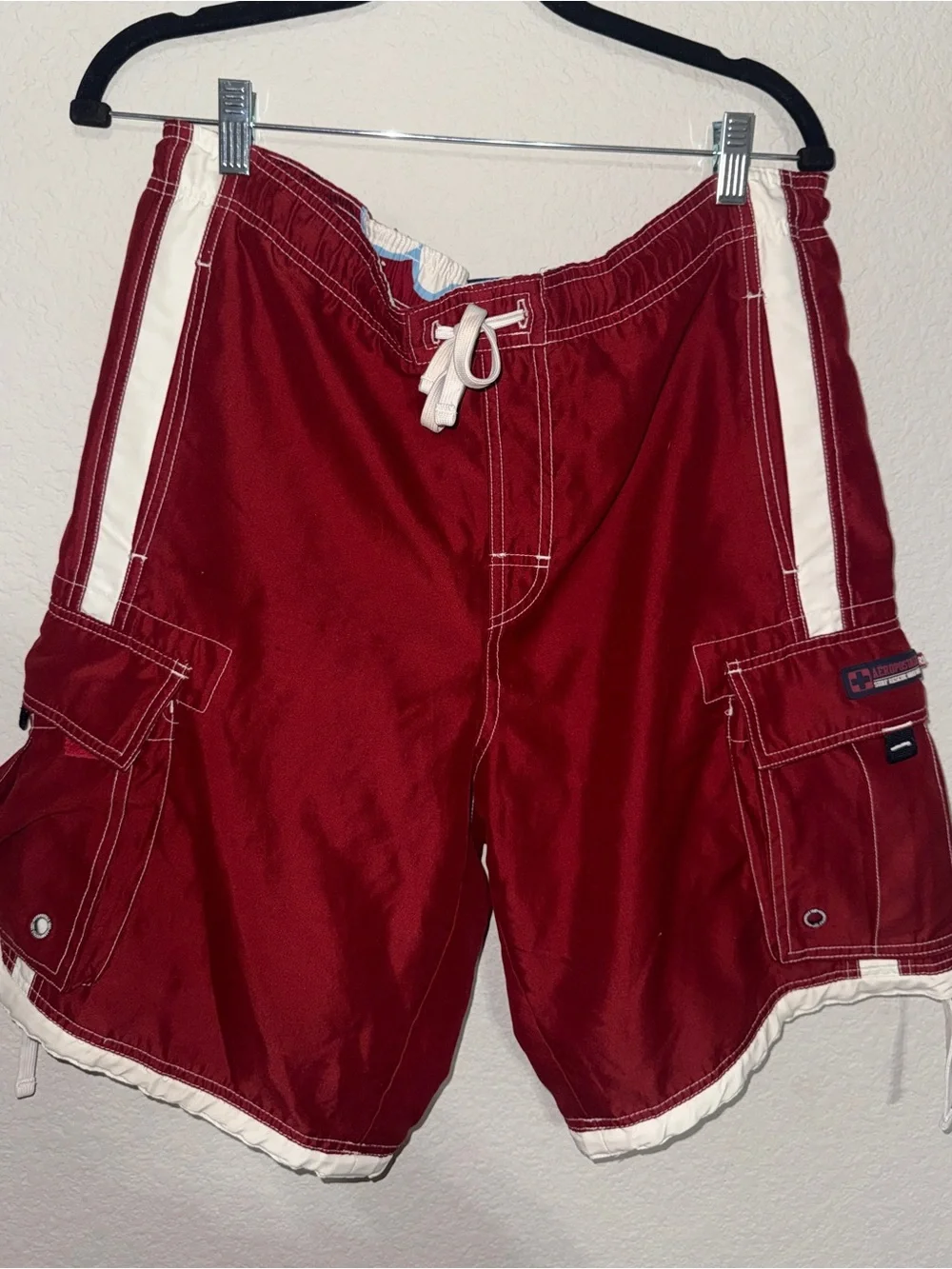 Vintage Aeropostale Surf Rescue Cargo Board Shorts Swim Trunks Red Size S